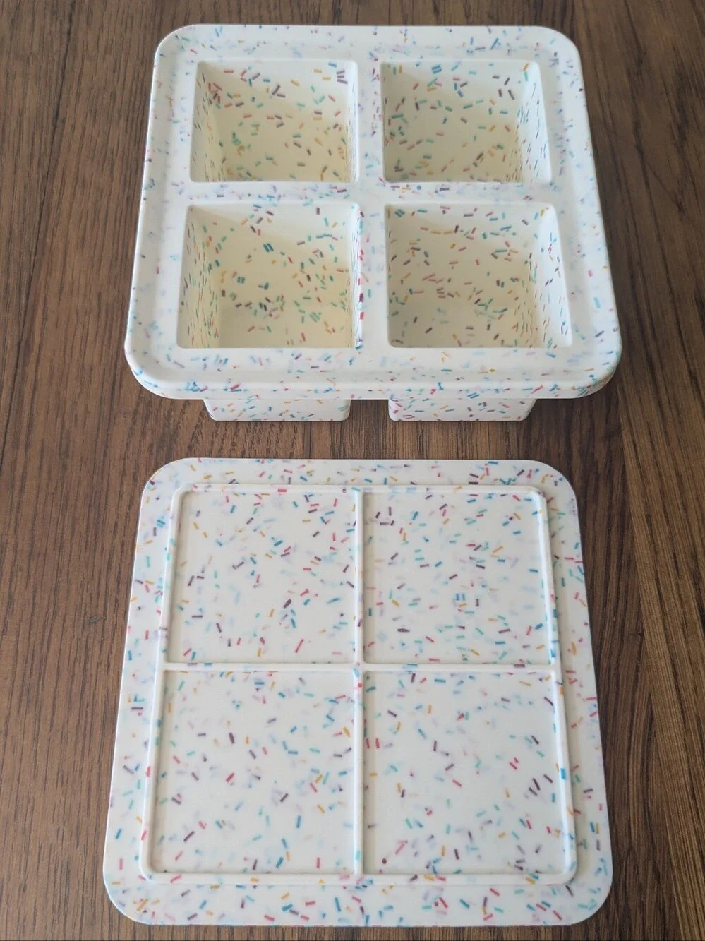 W&P Peak Extra Large Ice Cube Tray + Lid White Speckled Funfetti Silicone